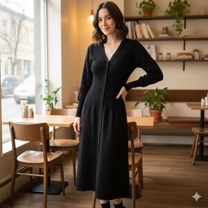 Vintage BANFF Gianni Ferri Black Wool Button Down Knit Sweater Dress Size 8